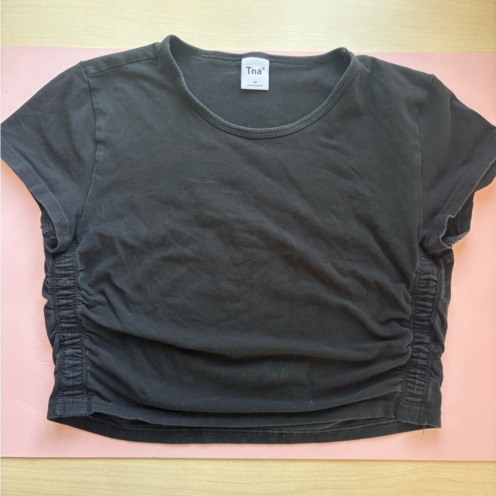 Aritzia TNA Black Ruched Crop Top